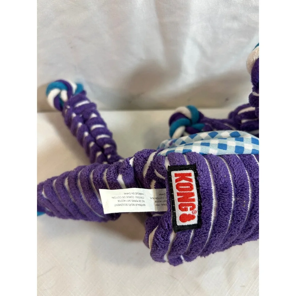 KONG Floppy Knots Elephant 10in Purple Striped Rope Squeaky Dog Toy